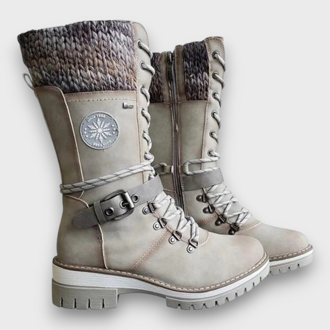 Women's Knee-High Lace-Up Boots with Knitted Cuff