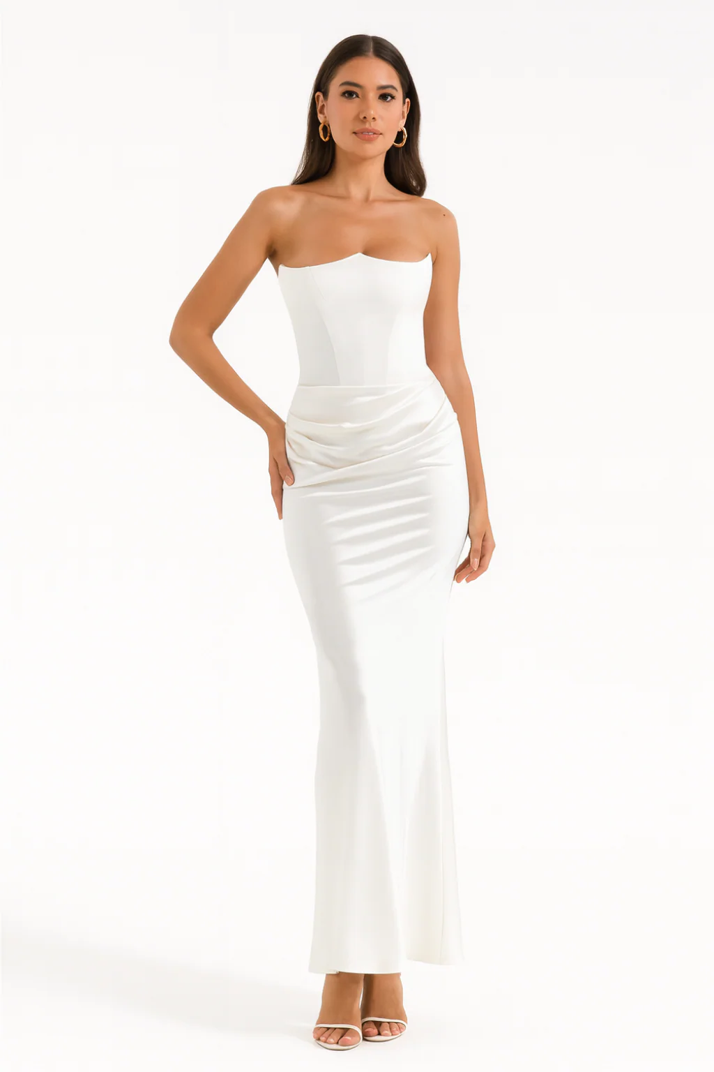 Abito maxi da donna elegante senza spalline con corsetto