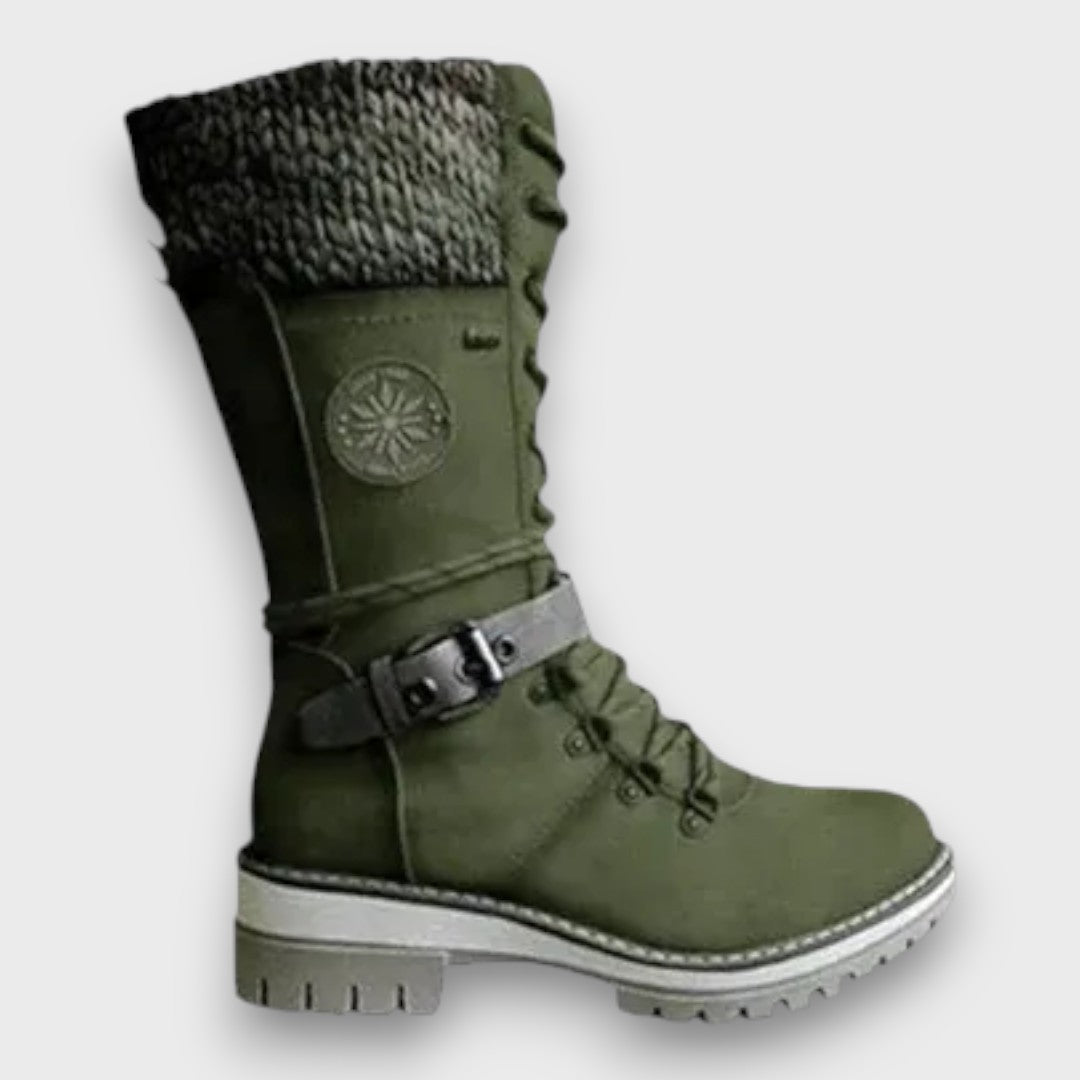Women's Knee-High Lace-Up Boots with Knitted Cuff