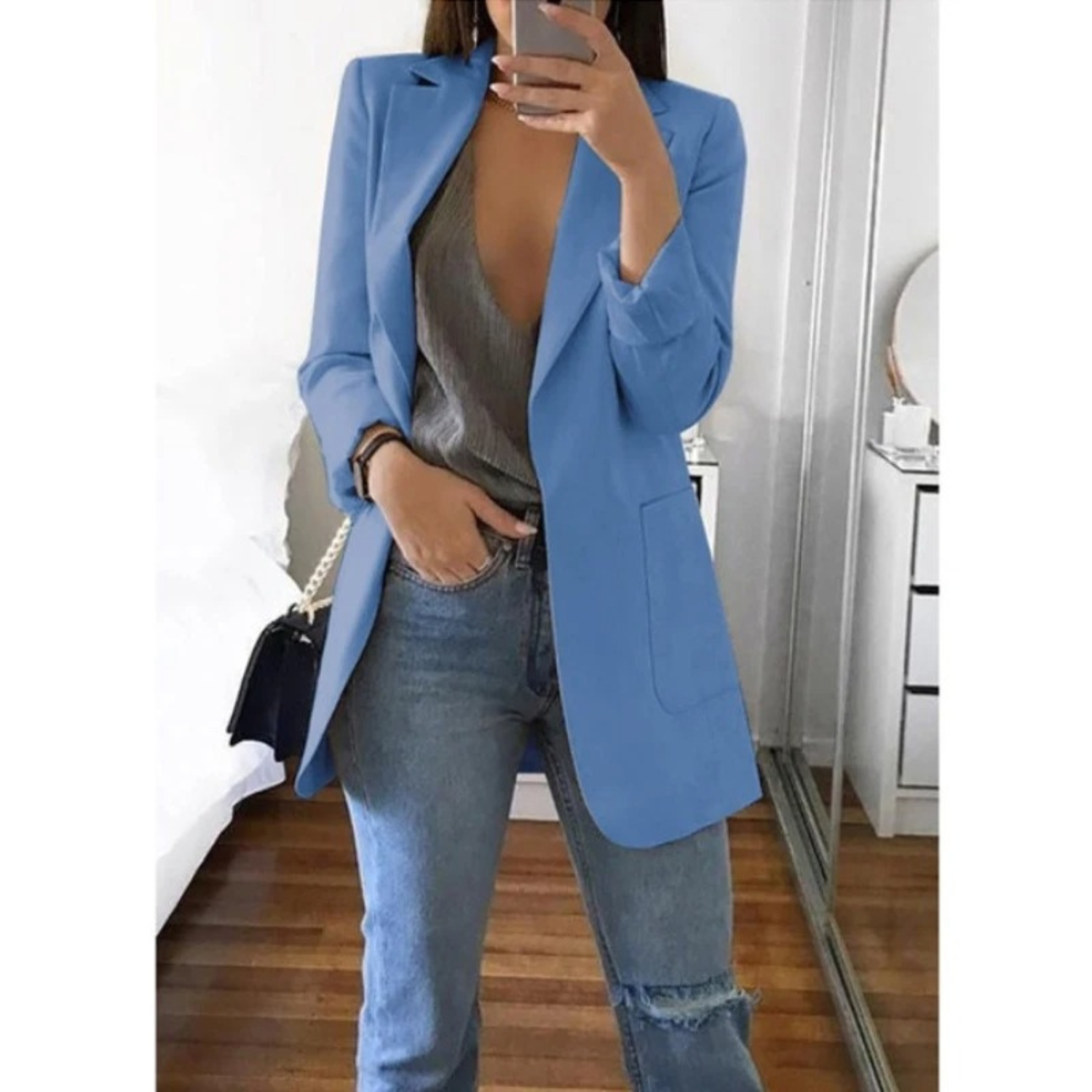 Ines - Women's Longline Tailored Blazer with Open Front - photo 1