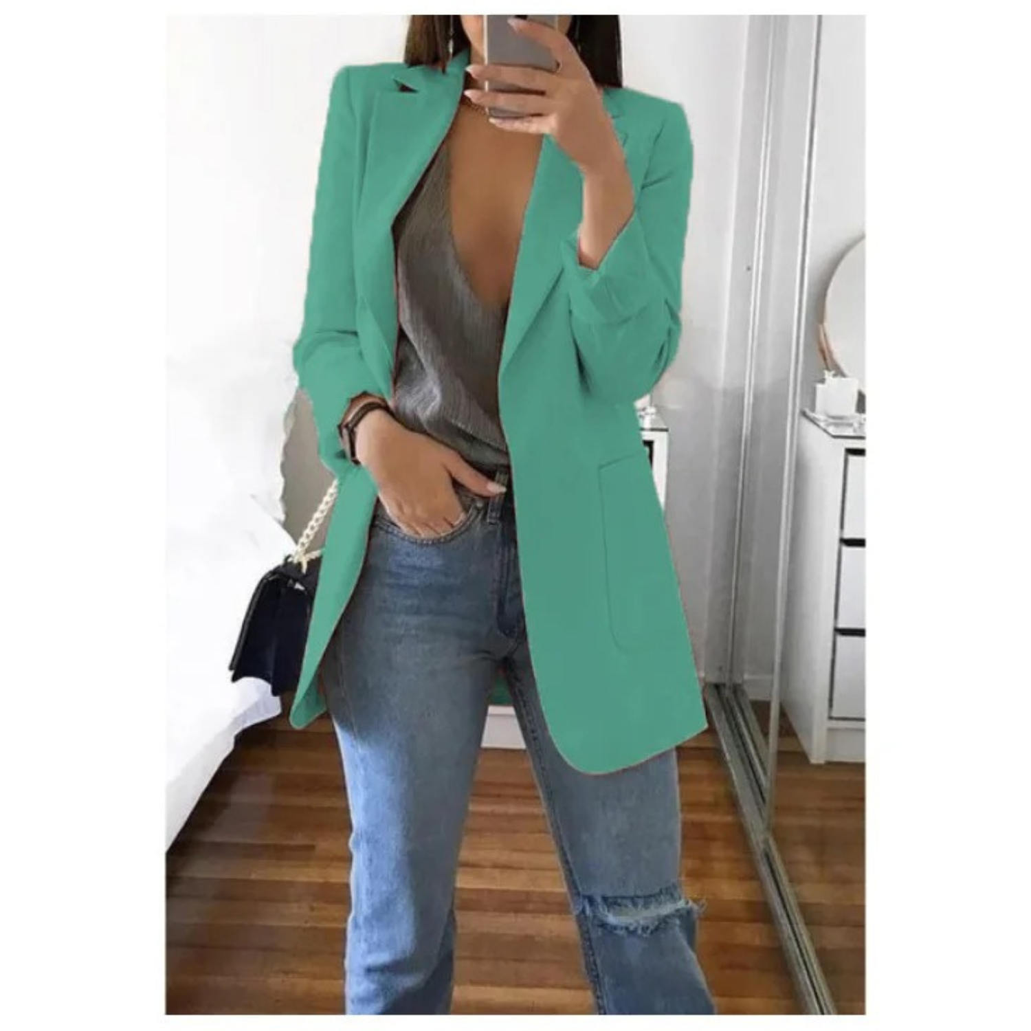Ines - Women's Longline Tailored Blazer with Open Front - photo 11