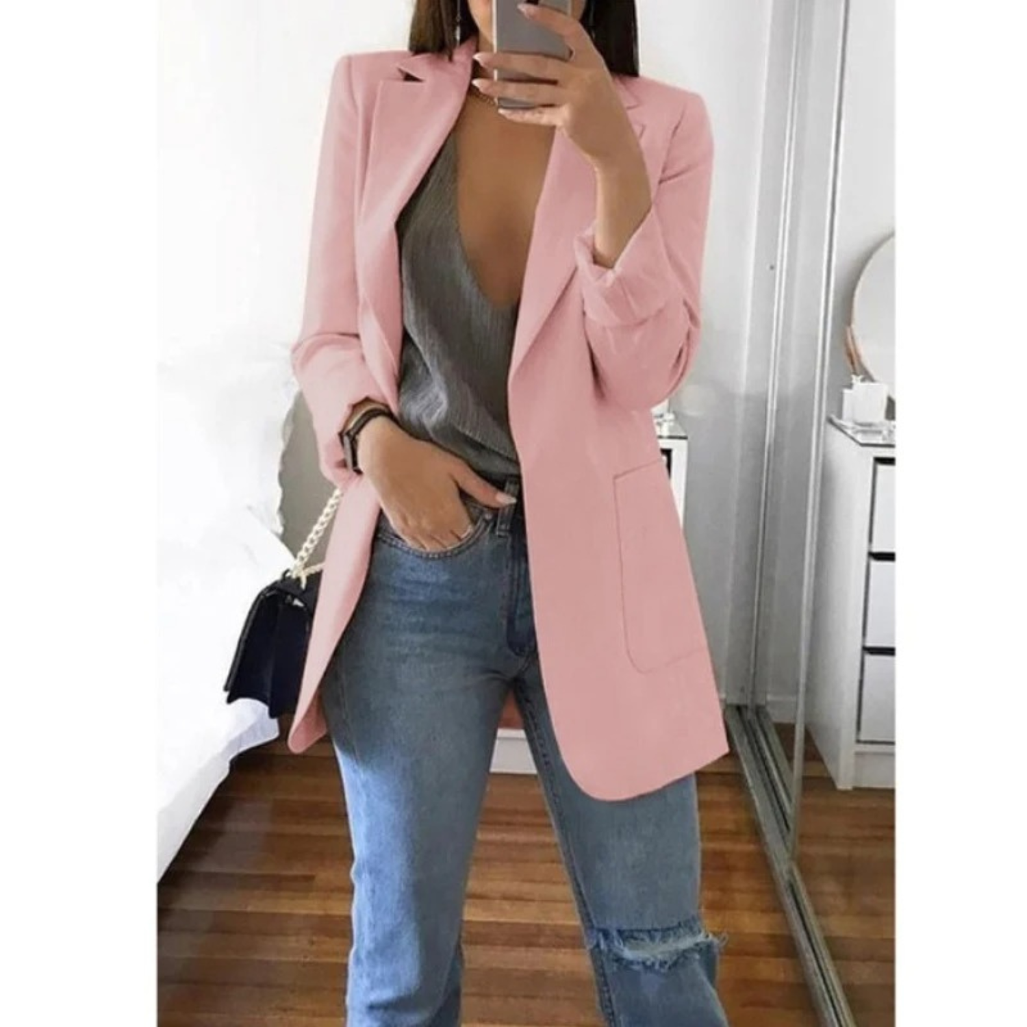 Ines - Women's Longline Tailored Blazer with Open Front - photo 4