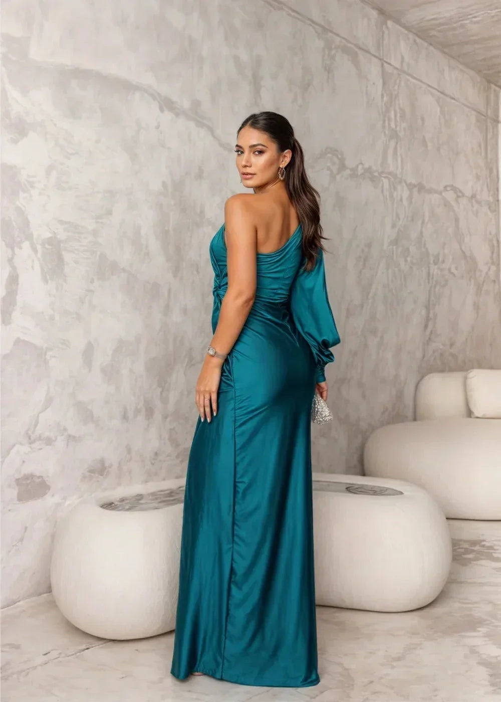 Inigo-Rose - Women's Maxi Dress with Ruching and One-Shoulder - photo 11