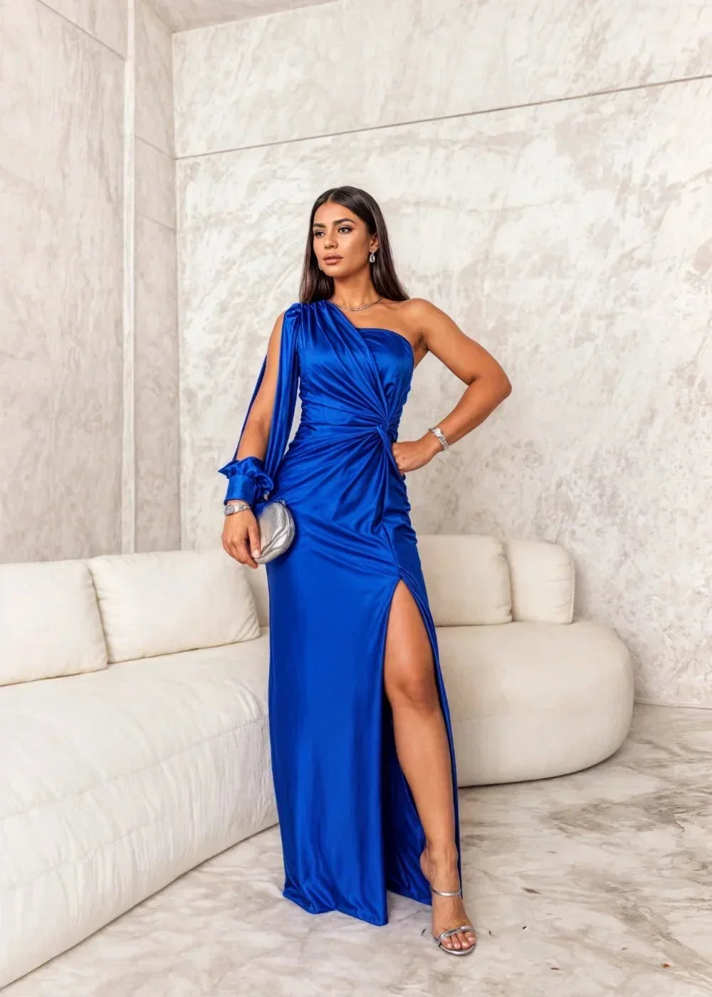 Inigo-Rose - Women's Maxi Dress with Ruching and One-Shoulder - photo 12