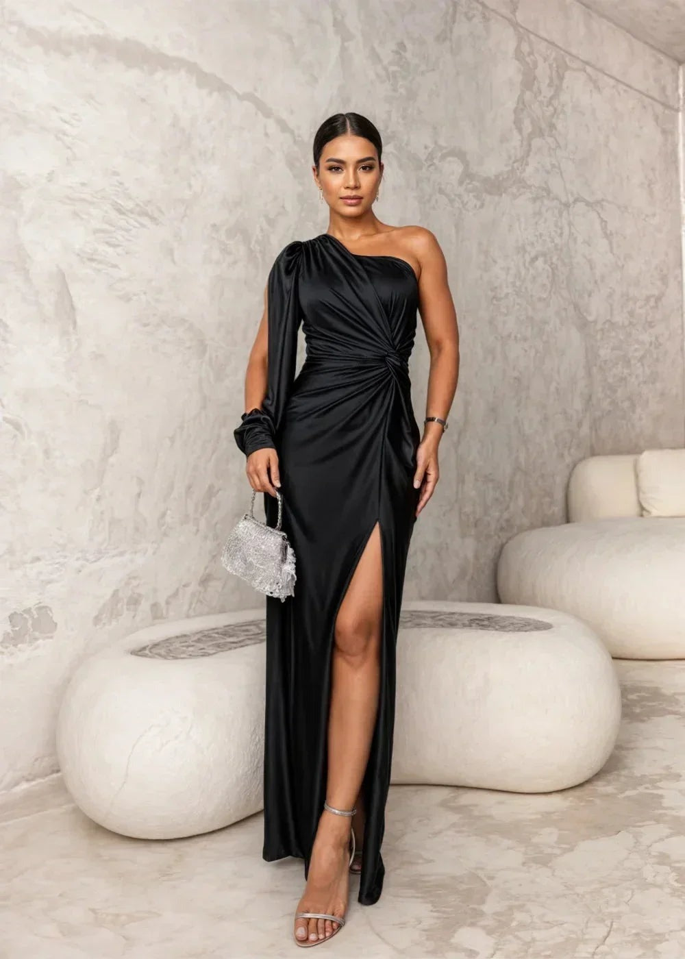 Inigo-Rose - Women's Maxi Dress with Ruching and One-Shoulder - photo 3