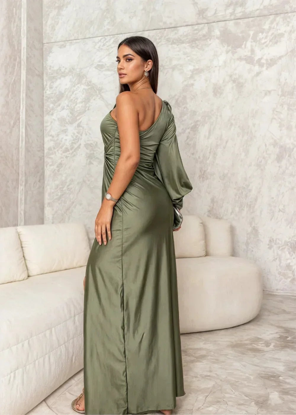 Inigo-Rose - Women's Maxi Dress with Ruching and One-Shoulder - photo 9