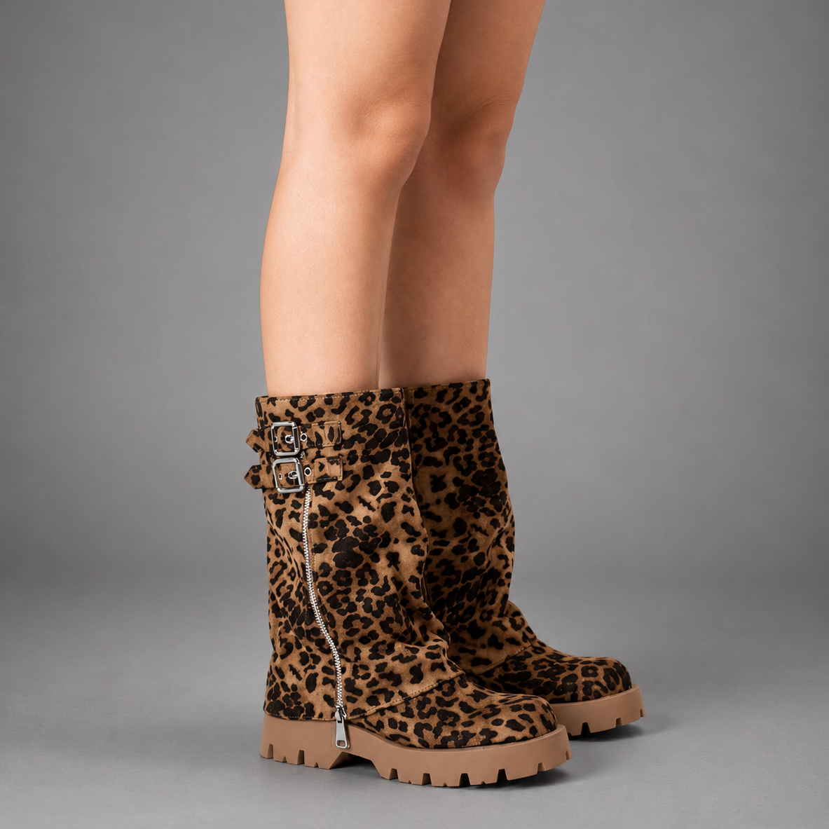 Iris - Women's Leather Knee-High Boots with Buckle Detail - photo 3