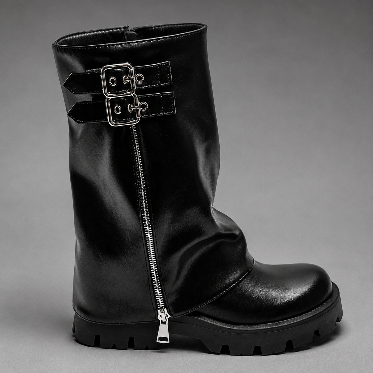 Iris - Women's Leather Knee-High Boots with Buckle Detail - photo 4