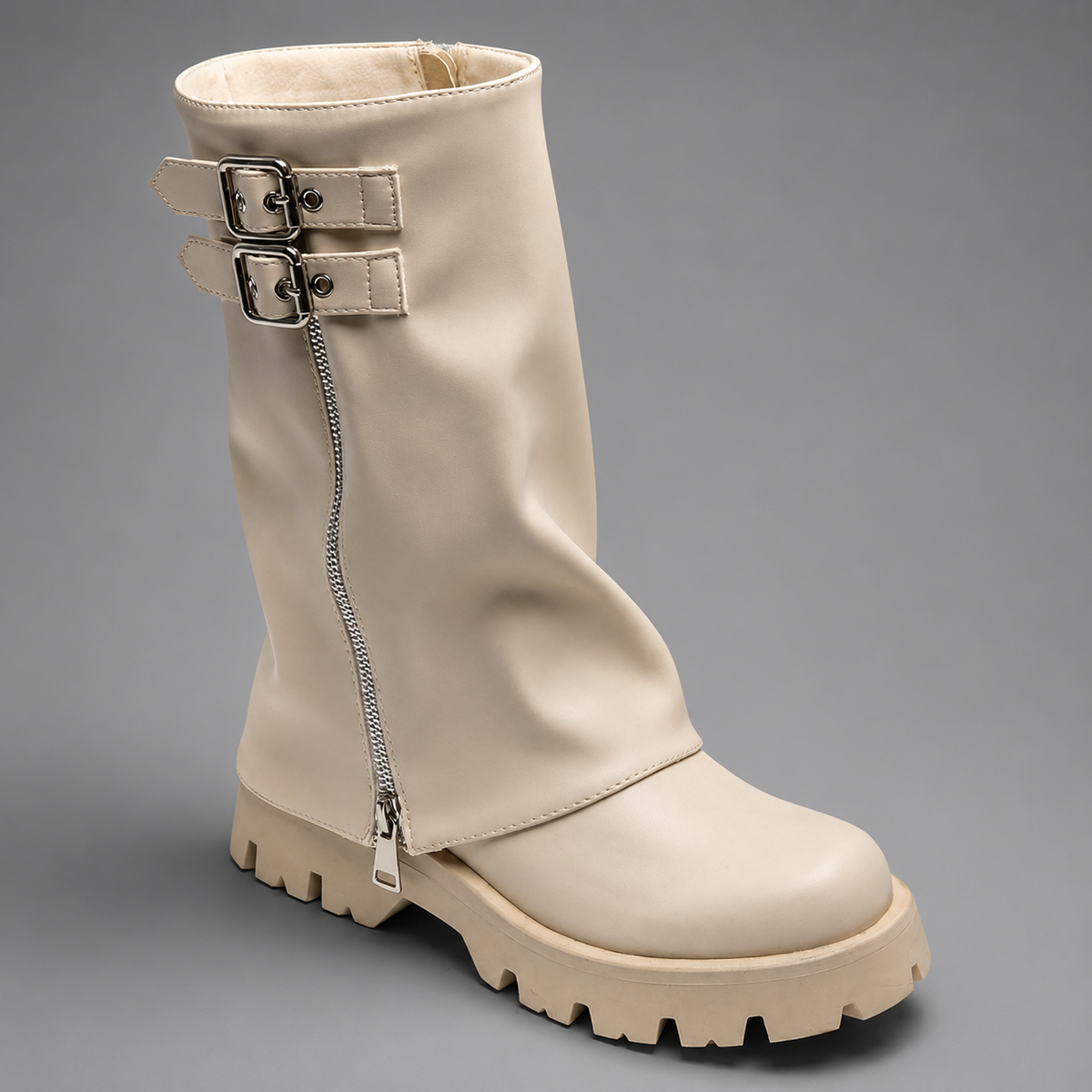 Iris - Women's Leather Knee-High Boots with Buckle Detail - photo 8