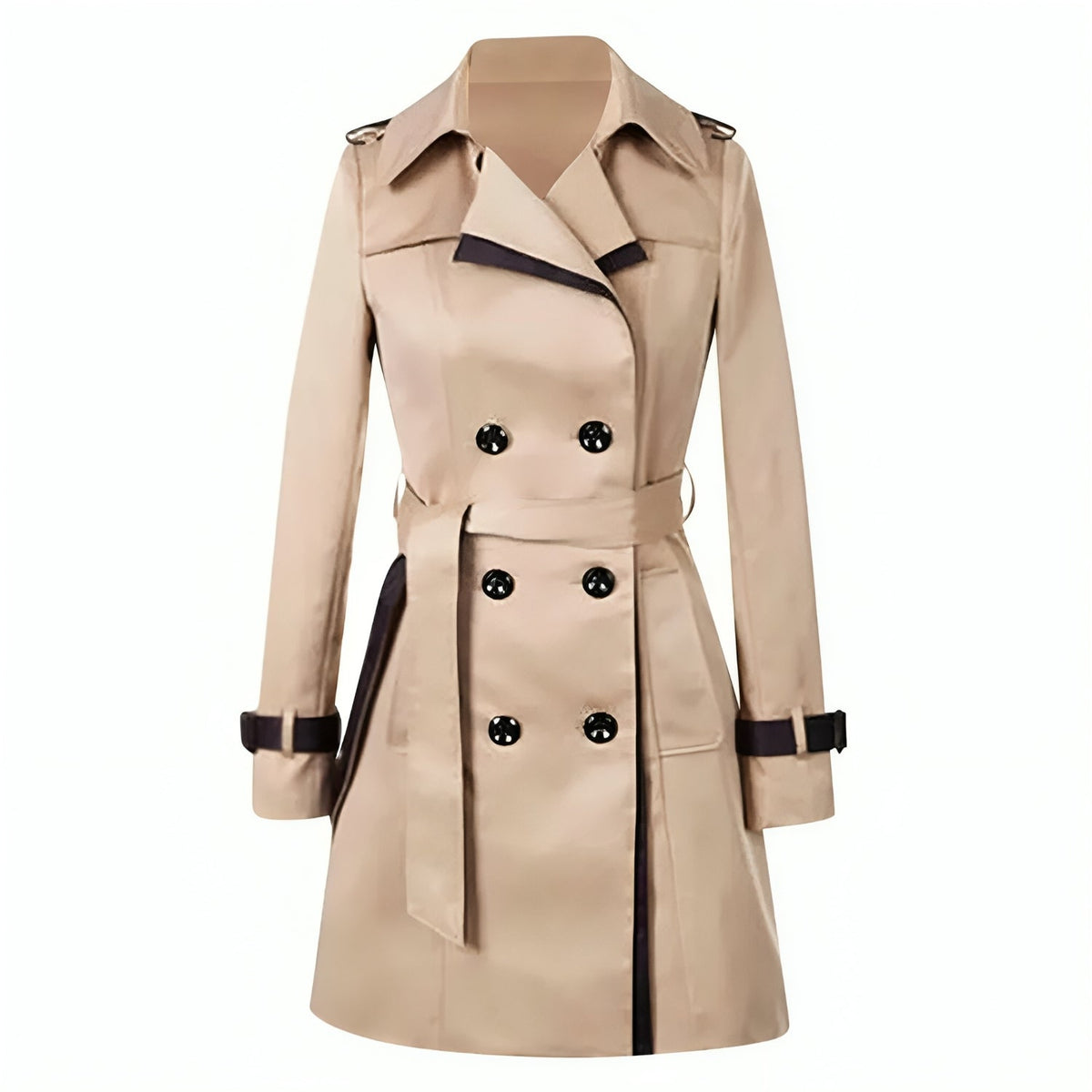 Women's Long Belted Wrap Trench Coat with Buttons - photo 4