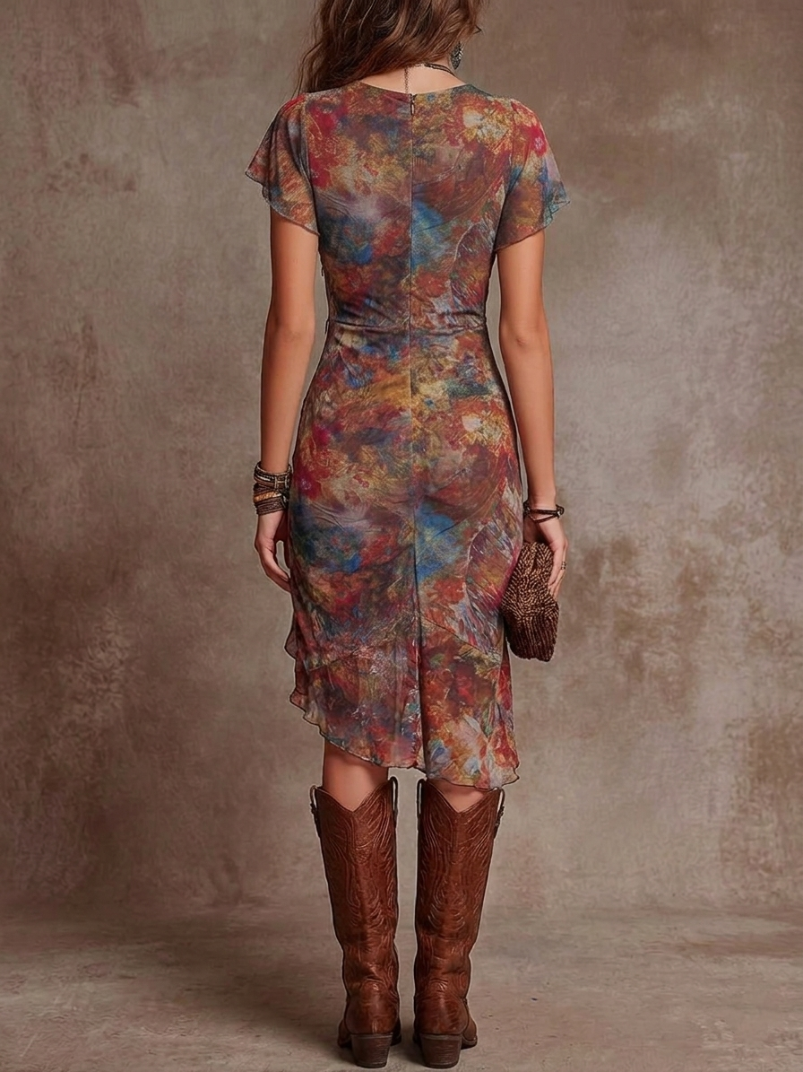 Jacinda - Women's Watercolour Wrap Midi Dress - photo 3