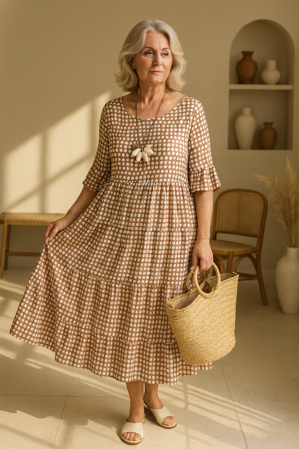 Janette - Women's Gingham Tiered Midi Dress - photo 1