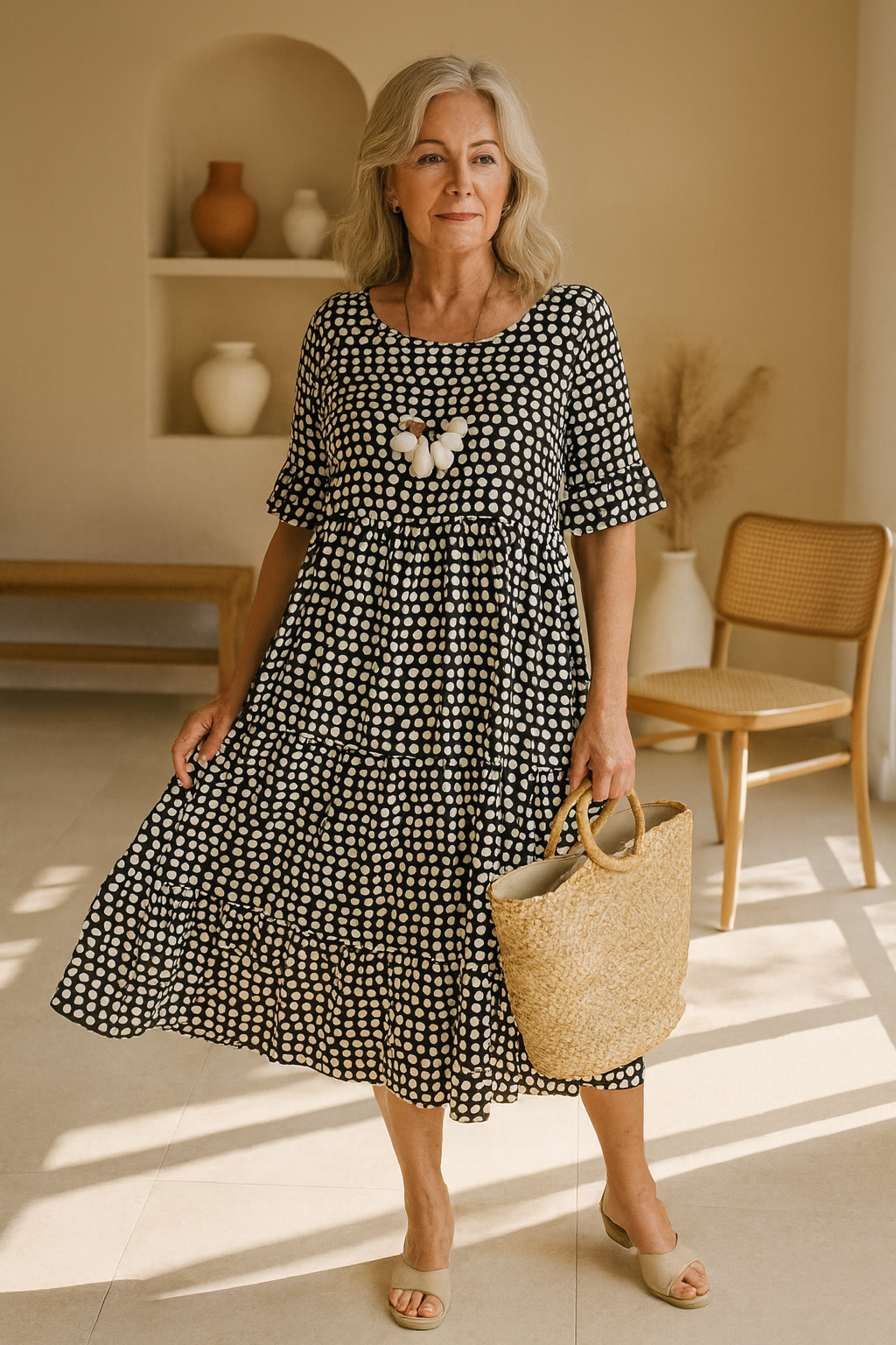 Janette - Women's Gingham Tiered Midi Dress - photo 3