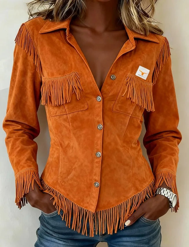 Demi - Women's Fringe Suede Shirt Jacket - photo 1
