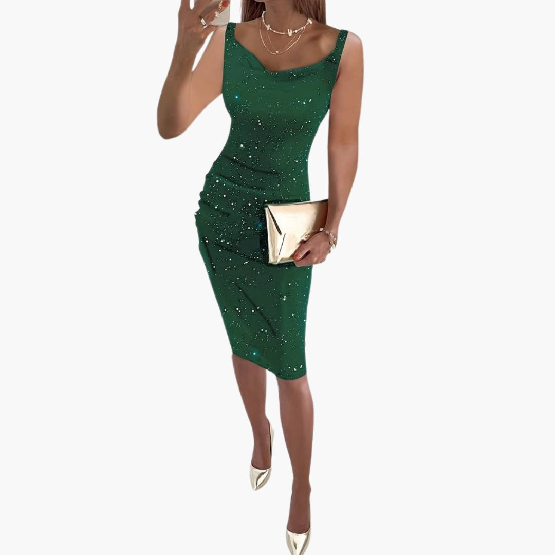 Jemima - Women's Fitted Midi Dress with Ruching and Sleeveless Cut - photo 3