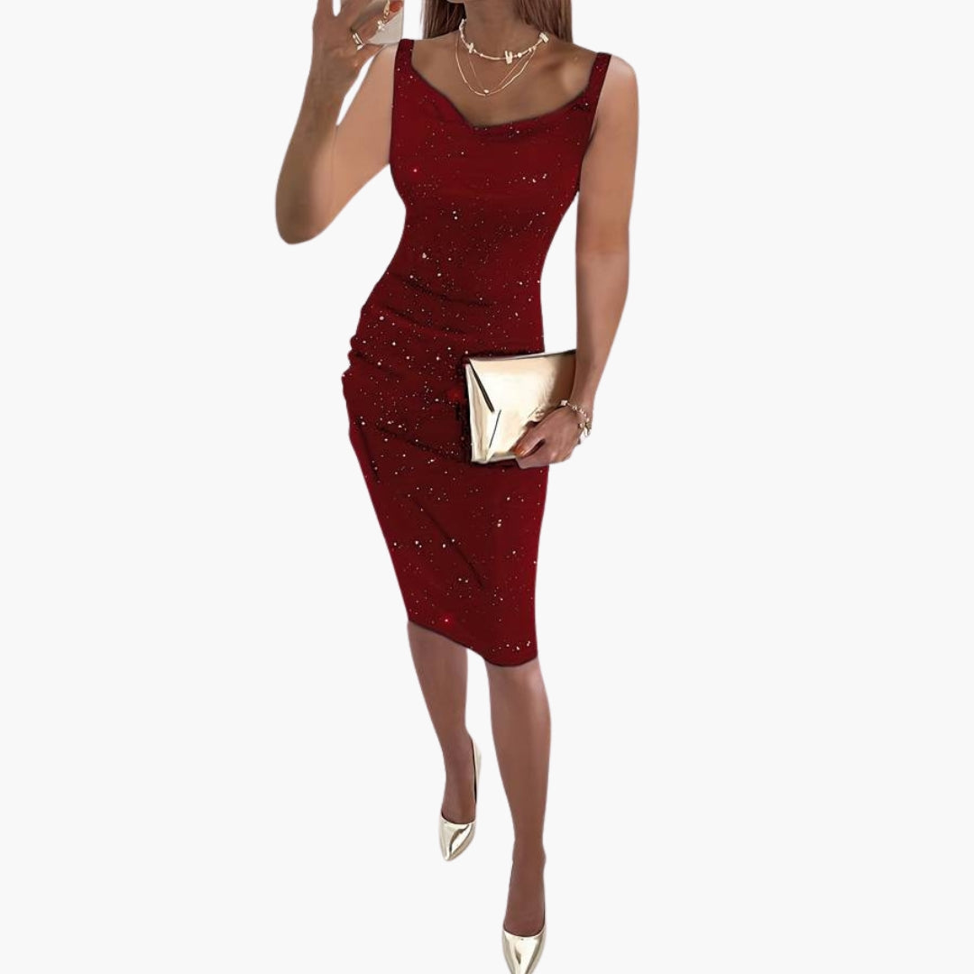 Jemima - Women's Fitted Midi Dress with Ruching and Sleeveless Cut - photo 5