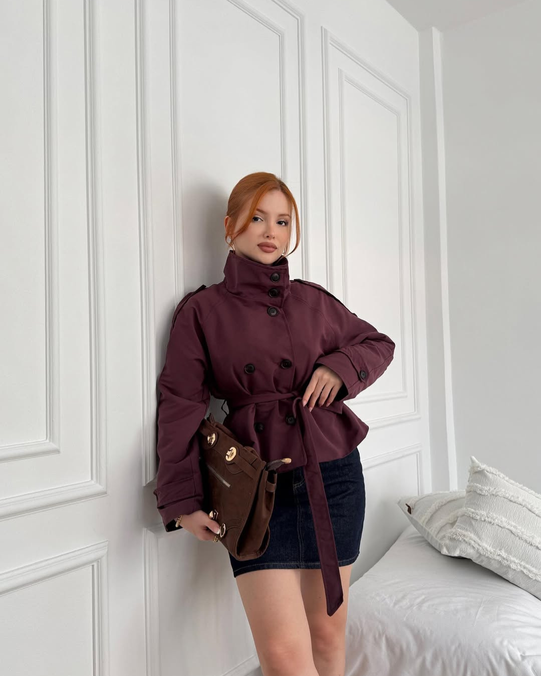 Jenifer - Women's Cropped Double Breasted Trench Coat - photo 12