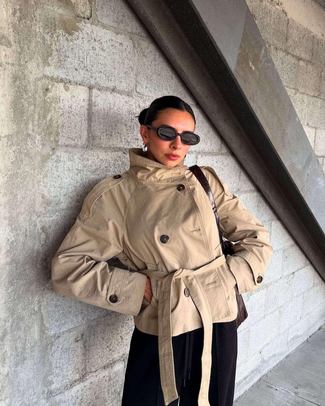 Jenifer - Women's Cropped Double Breasted Trench Coat - photo 2