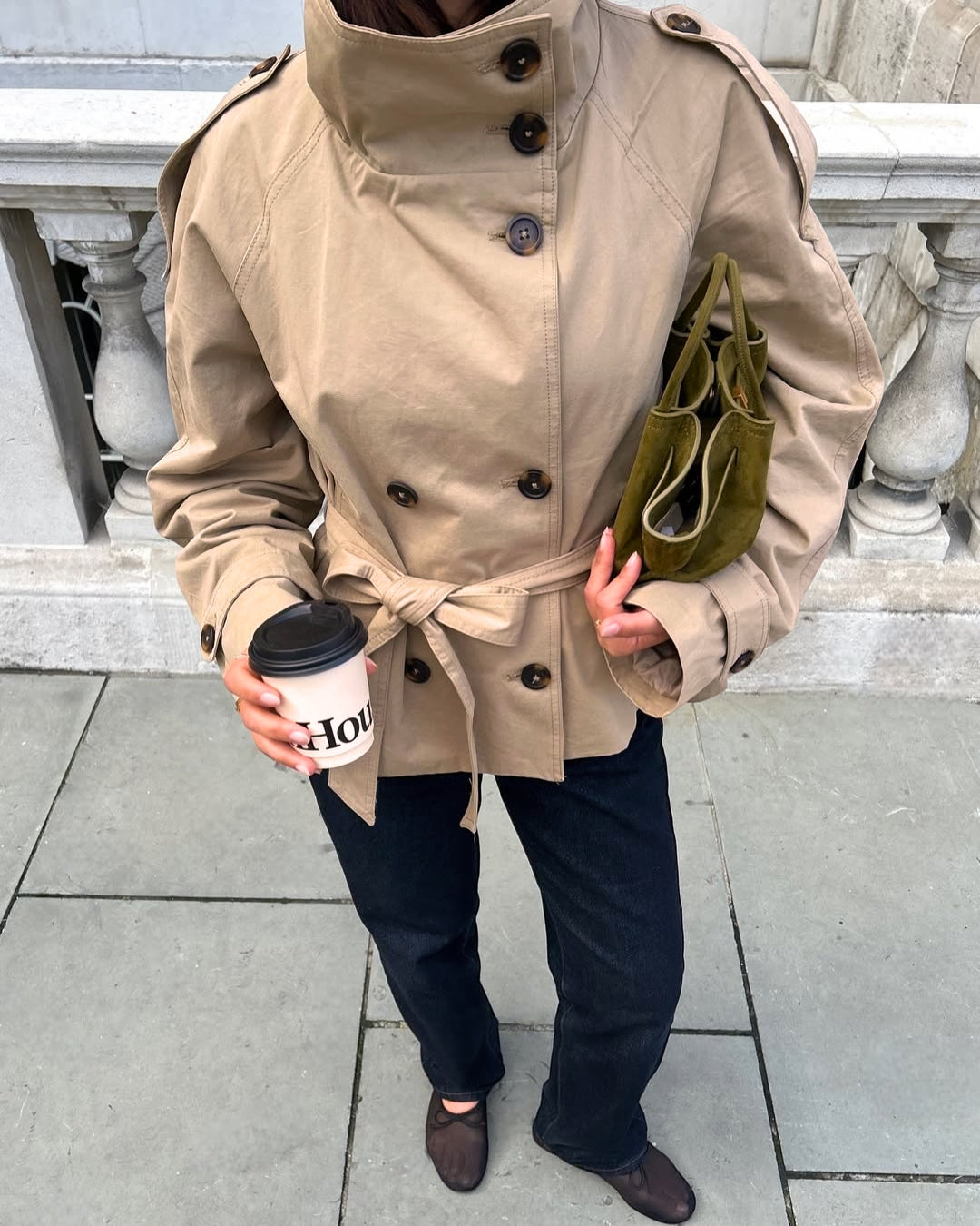 Jenifer - Women's Cropped Double Breasted Trench Coat - photo 3