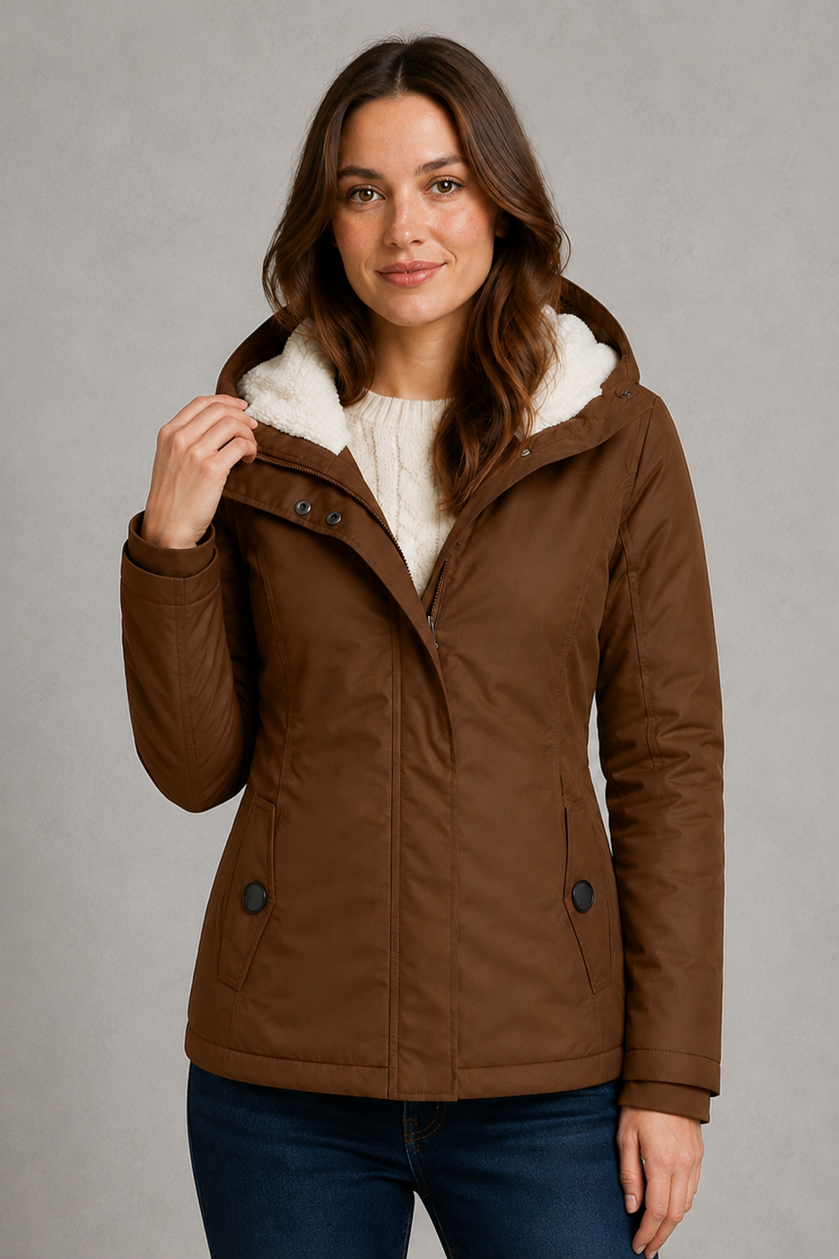 Jenna - Women's Longline Hooded Coat with Fleece Lining - photo 6