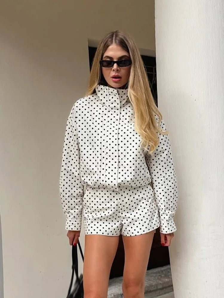 Jessalyn - Women's Relaxed Jacket with Polka Dot Print and Ruching - photo 1