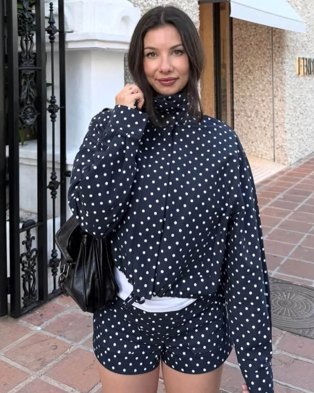 Jessalyn - Women's Relaxed Jacket with Polka Dot Print and Ruching - photo 2