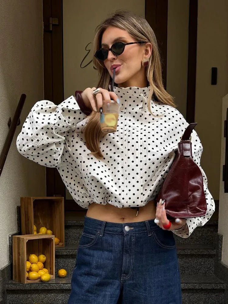 Jessalyn - Women's Relaxed Jacket with Polka Dot Print and Ruching - photo 4