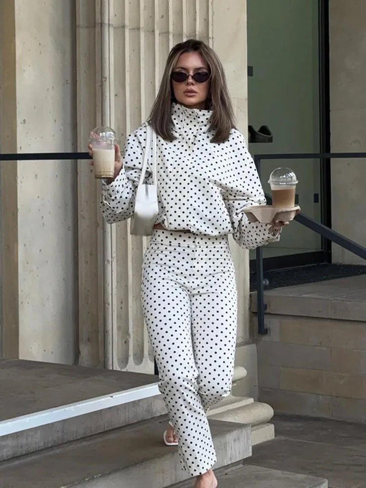 Jessalyn - Women's Relaxed Jacket with Polka Dot Print and Ruching - photo 7