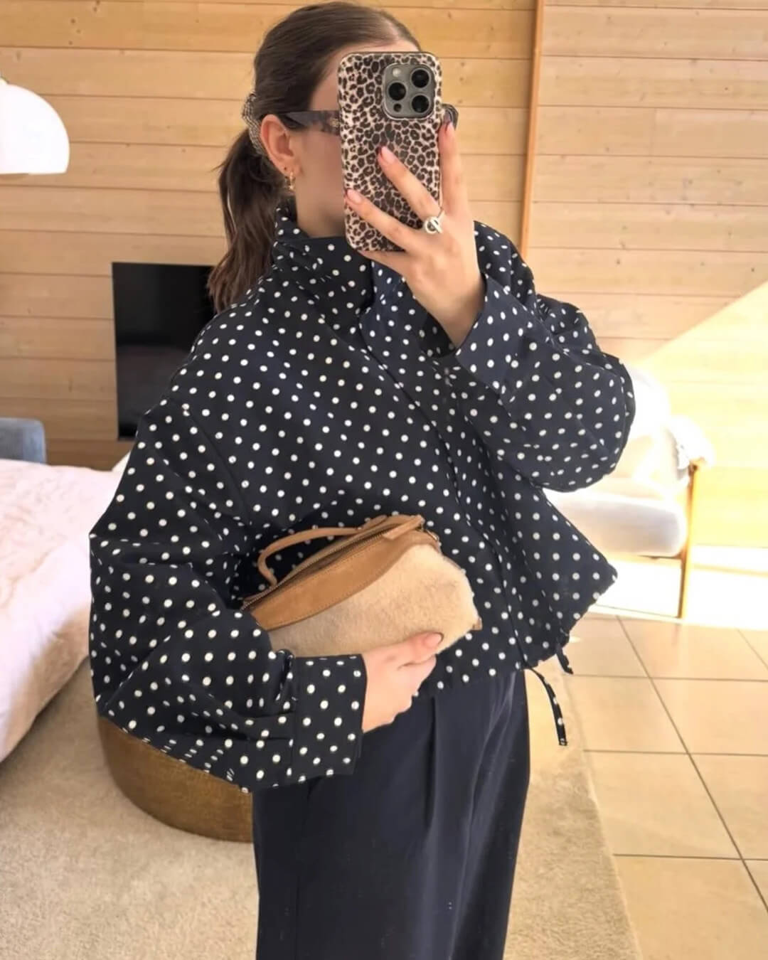 Jessalyn - Women's Relaxed Jacket with Polka Dot Print and Ruching - photo 9