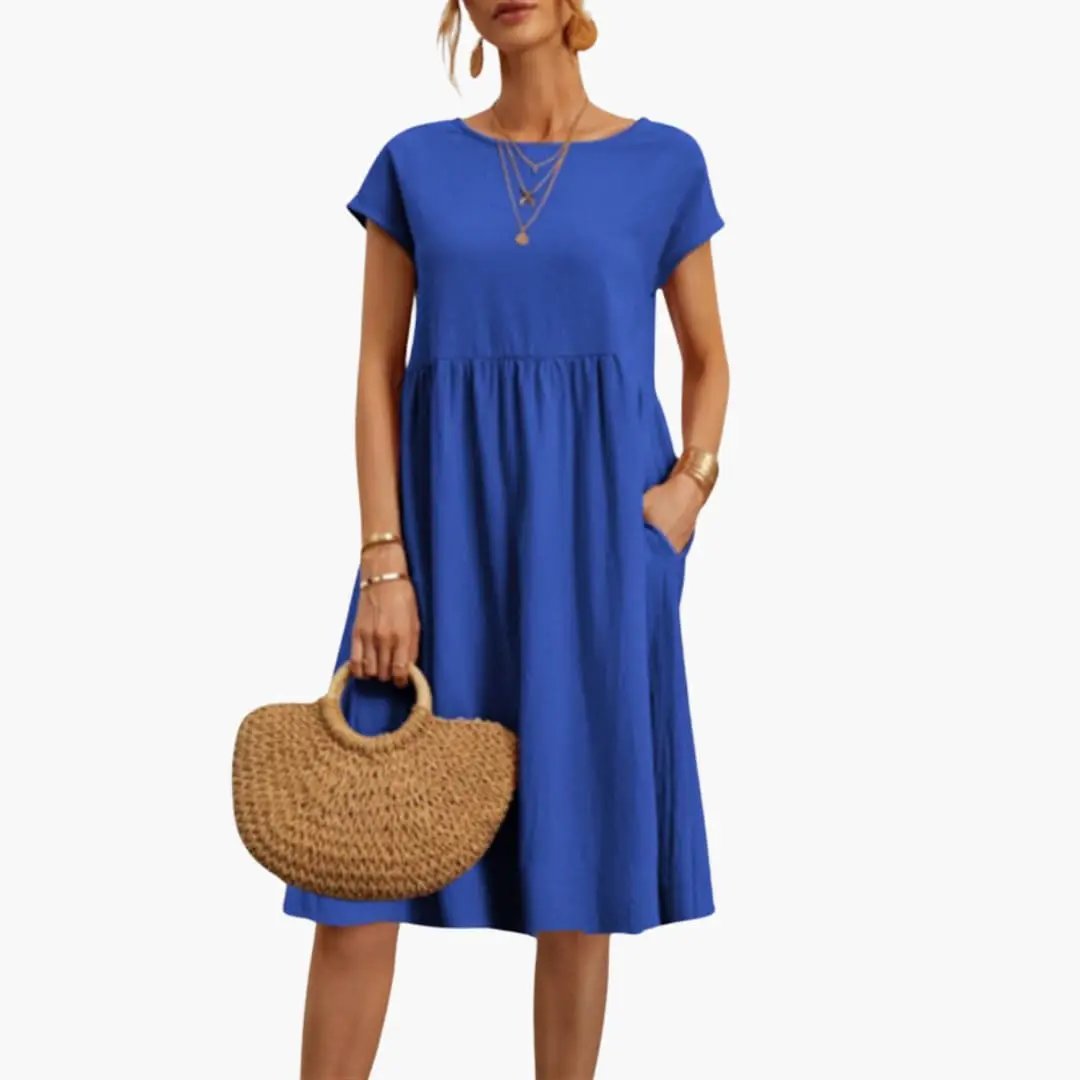 Jessalyn - Women's Relaxed Midi Dress with Short Sleeves - photo 10