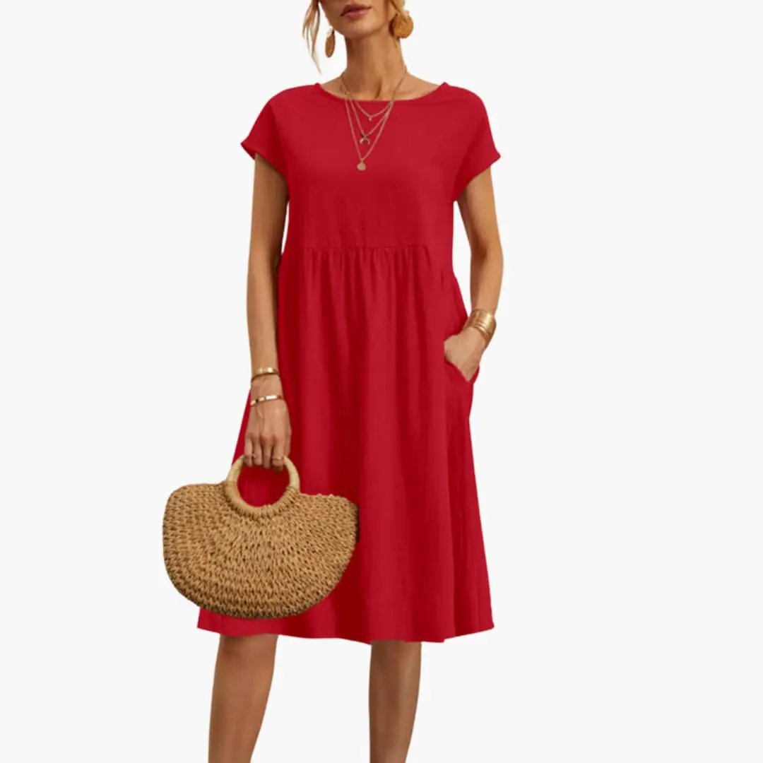 Jessalyn - Women's Relaxed Midi Dress with Short Sleeves - photo 4