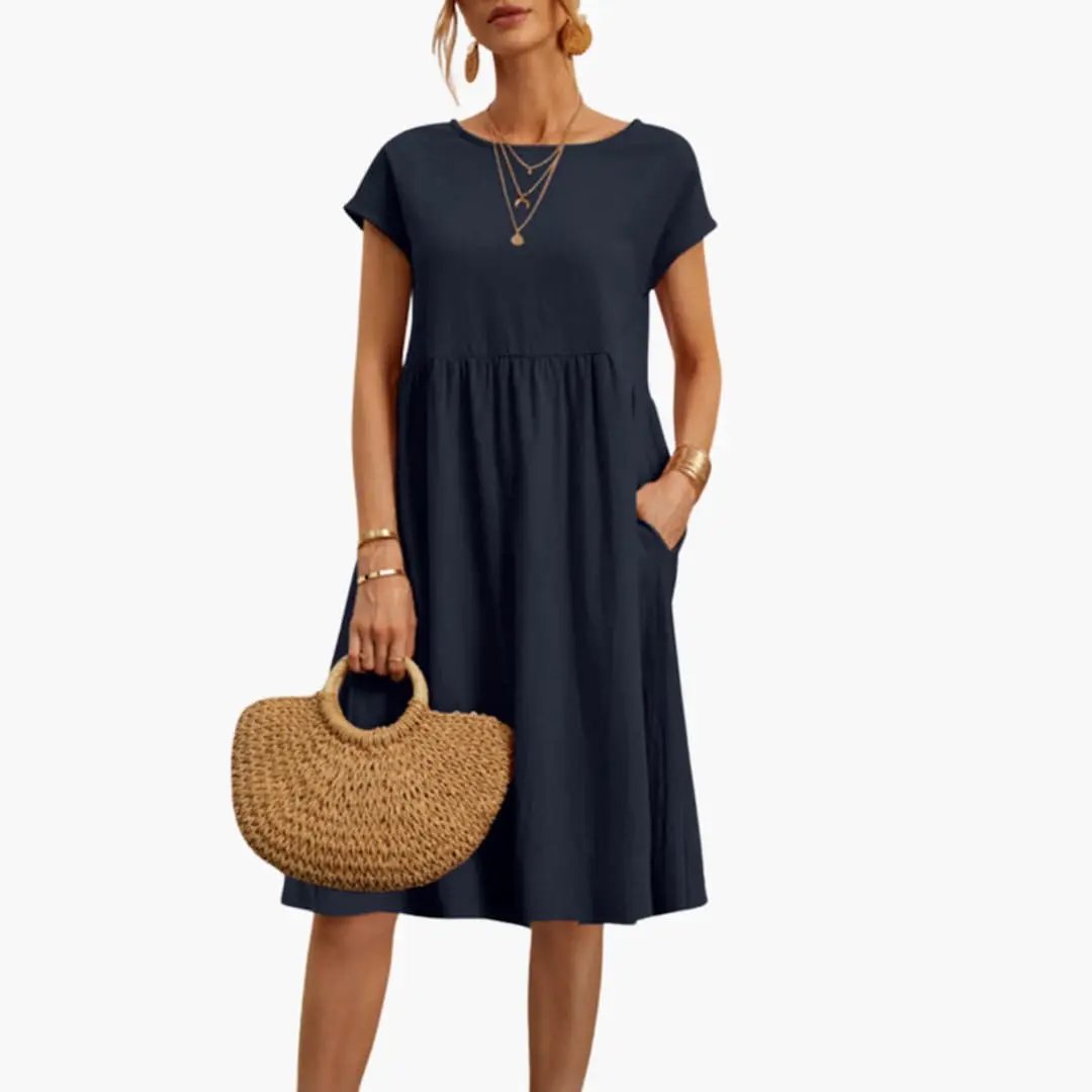 Jessalyn - Women's Relaxed Midi Dress with Short Sleeves - photo 9