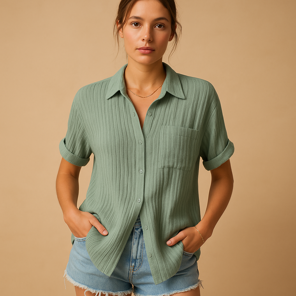 Jessamy - Women's Gauze Short Sleeve Shirt with Chest Pocket - photo 6
