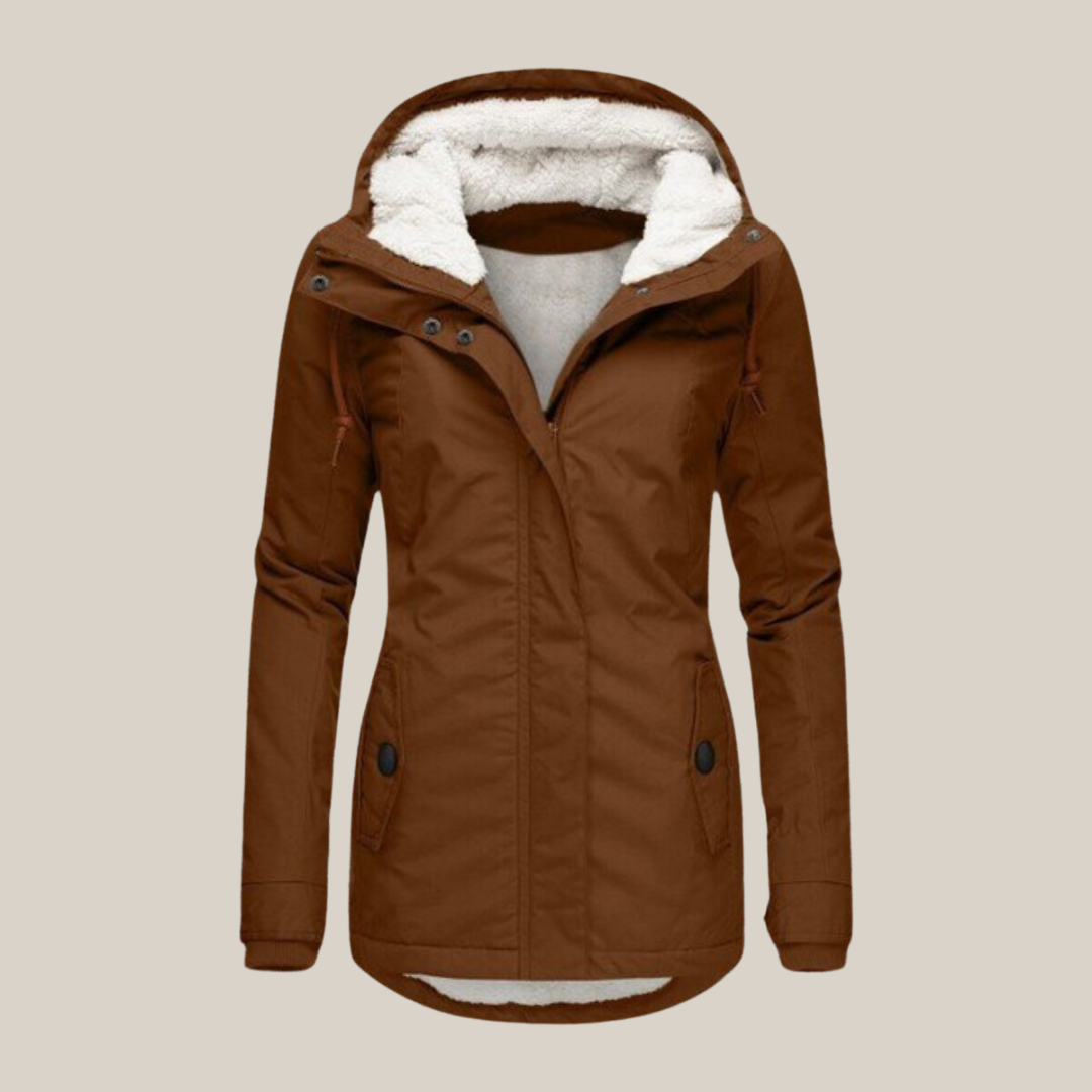 Jessica - Women's Parka with Teddy Lining and Hood - Brown