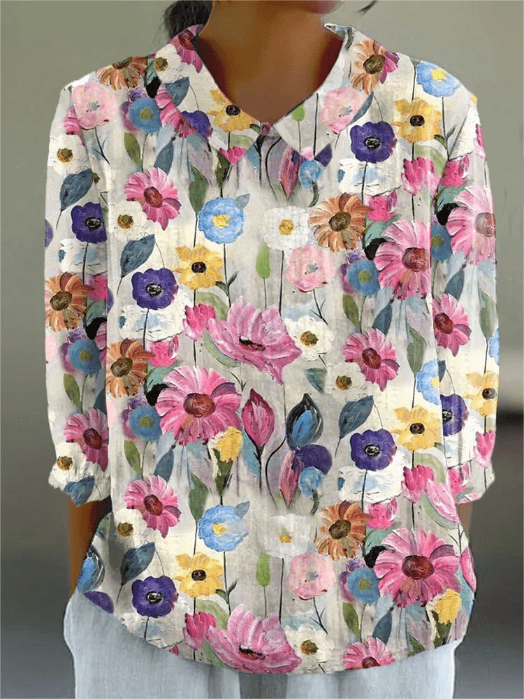 Jillie - Women's Floral Print Blouse with Button Front - photo 1