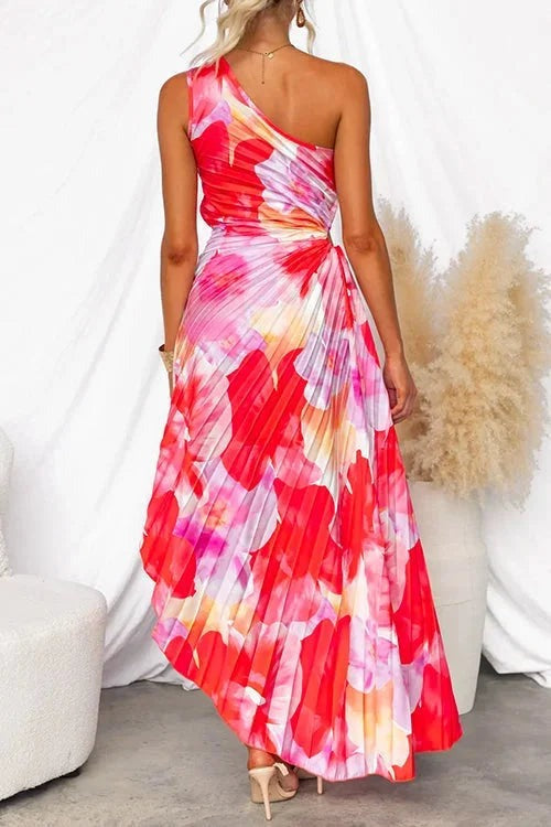 Jiya - Women’s flowy red floral one-shoulder maxi dress - photo 2