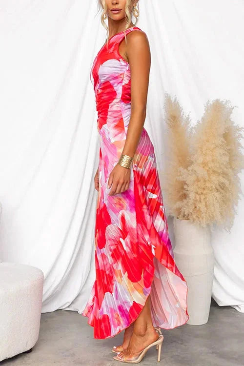 Jiya - Women’s flowy red floral one-shoulder maxi dress - photo 3