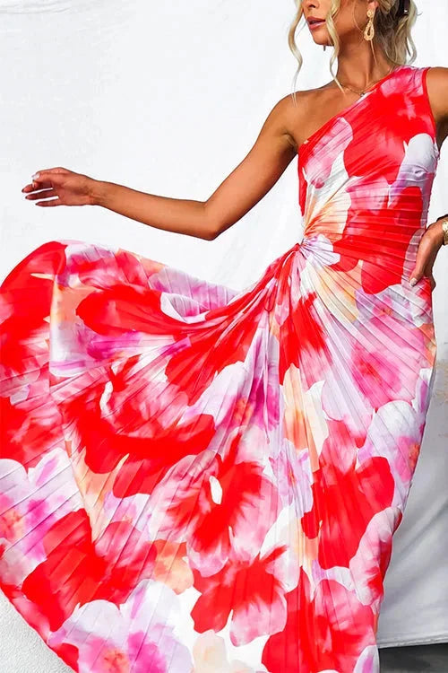 Jiya - Women’s flowy red floral one-shoulder maxi dress - photo 4