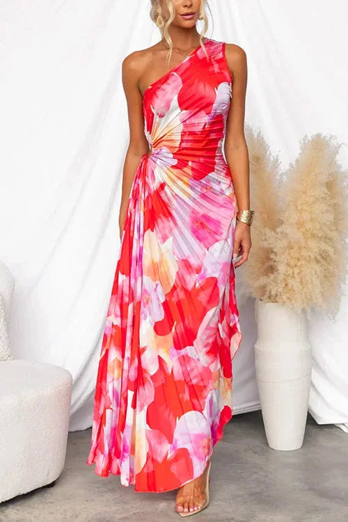 Jiya - Women’s flowy red floral one-shoulder maxi dress - photo 1