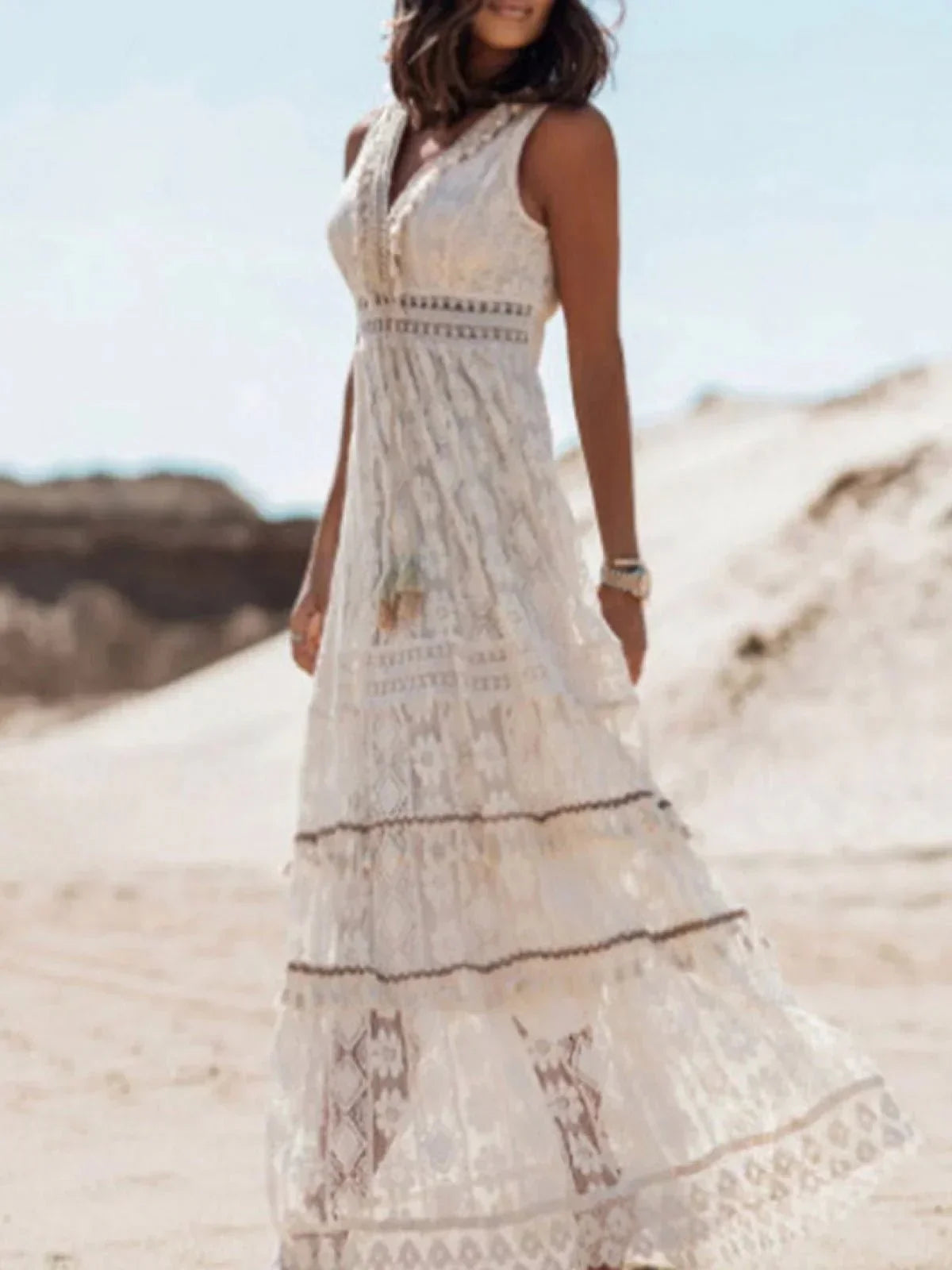 Joann - Women's Lace V Neck Maxi Dress - photo 3