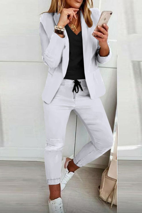 Johanna - Women's Two-Piece Set with Drawstring - White