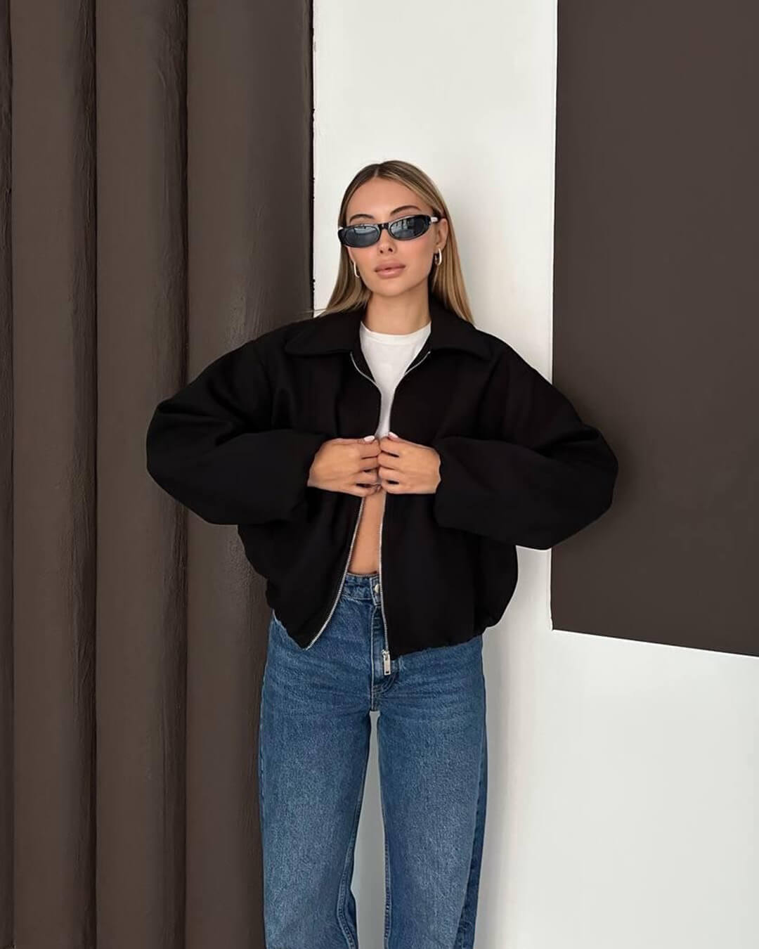 Josephine - Women's Zip-Front Bomber Jacket with Ribbed Cuffs