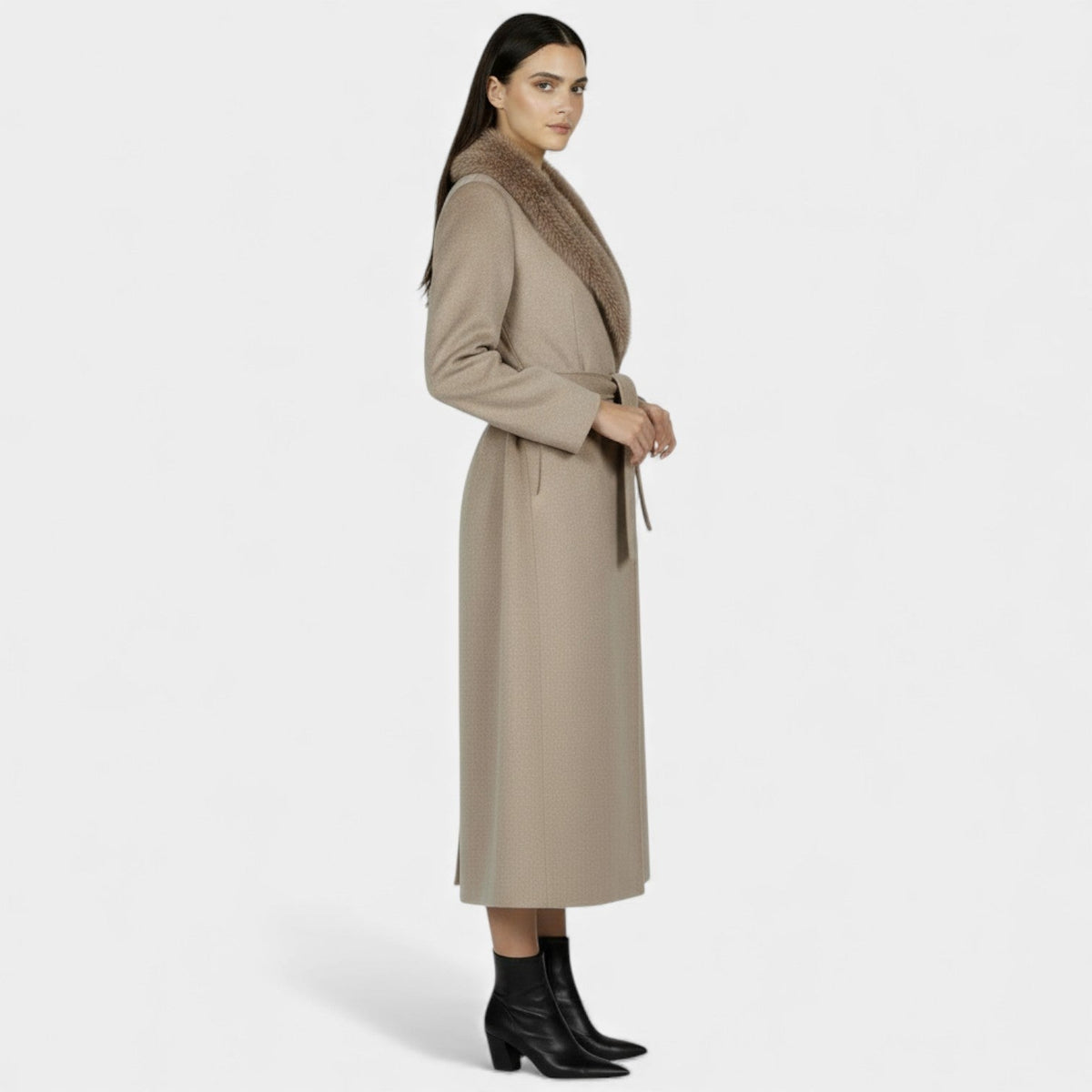 Joy - Women's Wrap Coat with Tie Belt and Side Pockets - photo 7