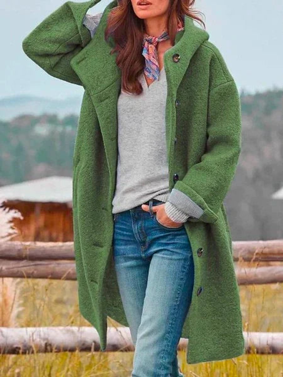 Julianne - Women's Long Hooded Fleece Coat with Buttons - photo 2