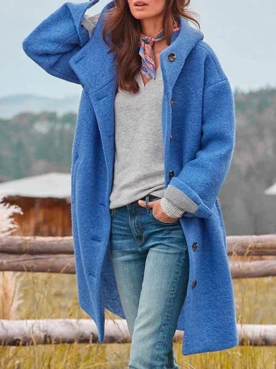 Julianne - Women's Long Hooded Fleece Coat with Buttons - photo 3