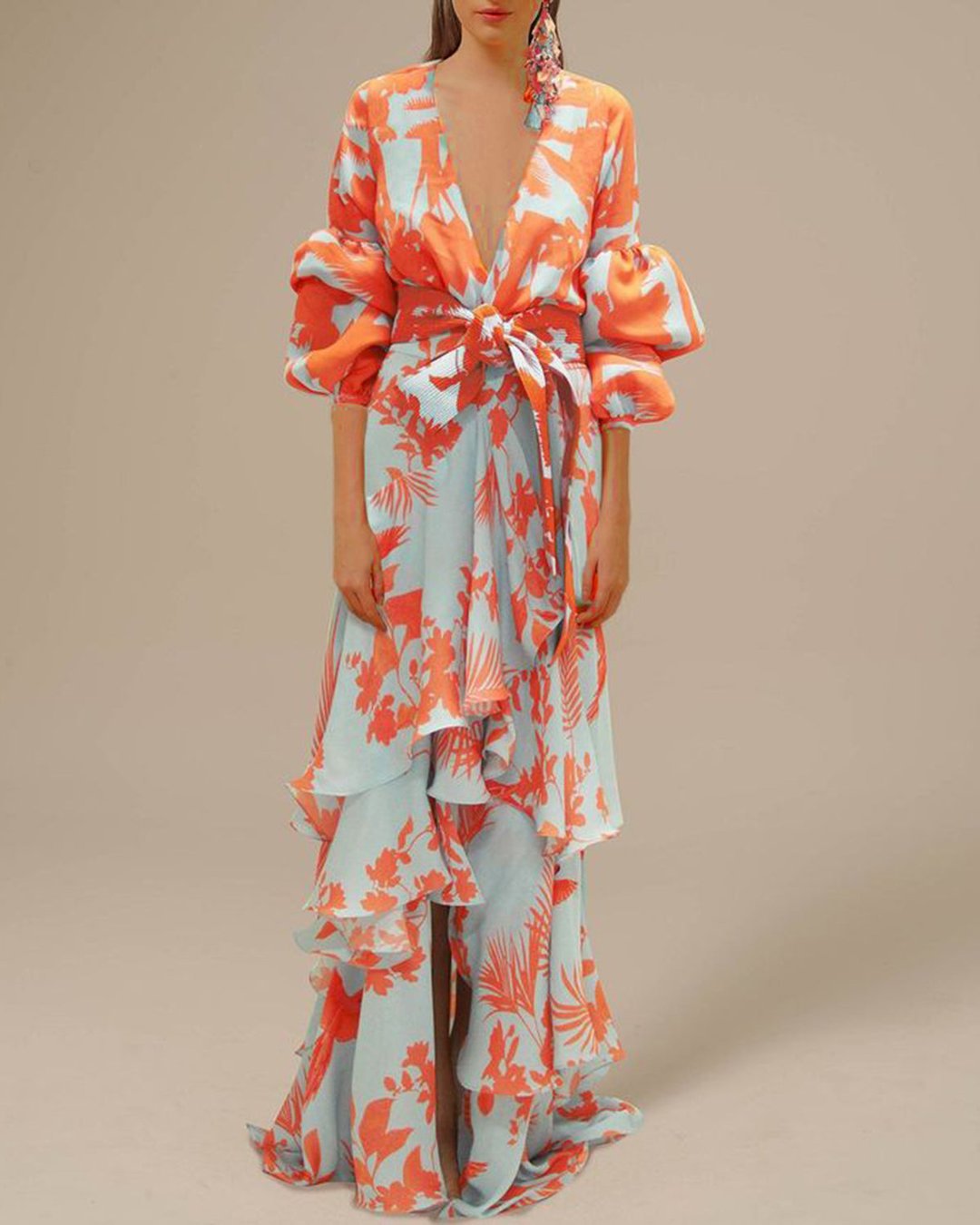 Julitta - Women's Flowing Maxi Dress with Tie Belt - photo 2