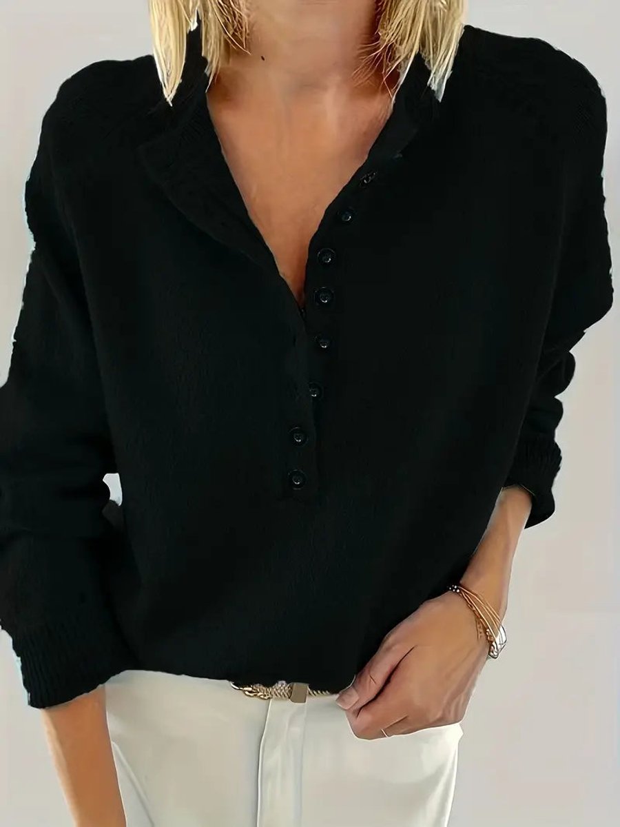 June - Women's Half-button V-neck Long Sleeve Knit Sweater - photo 10