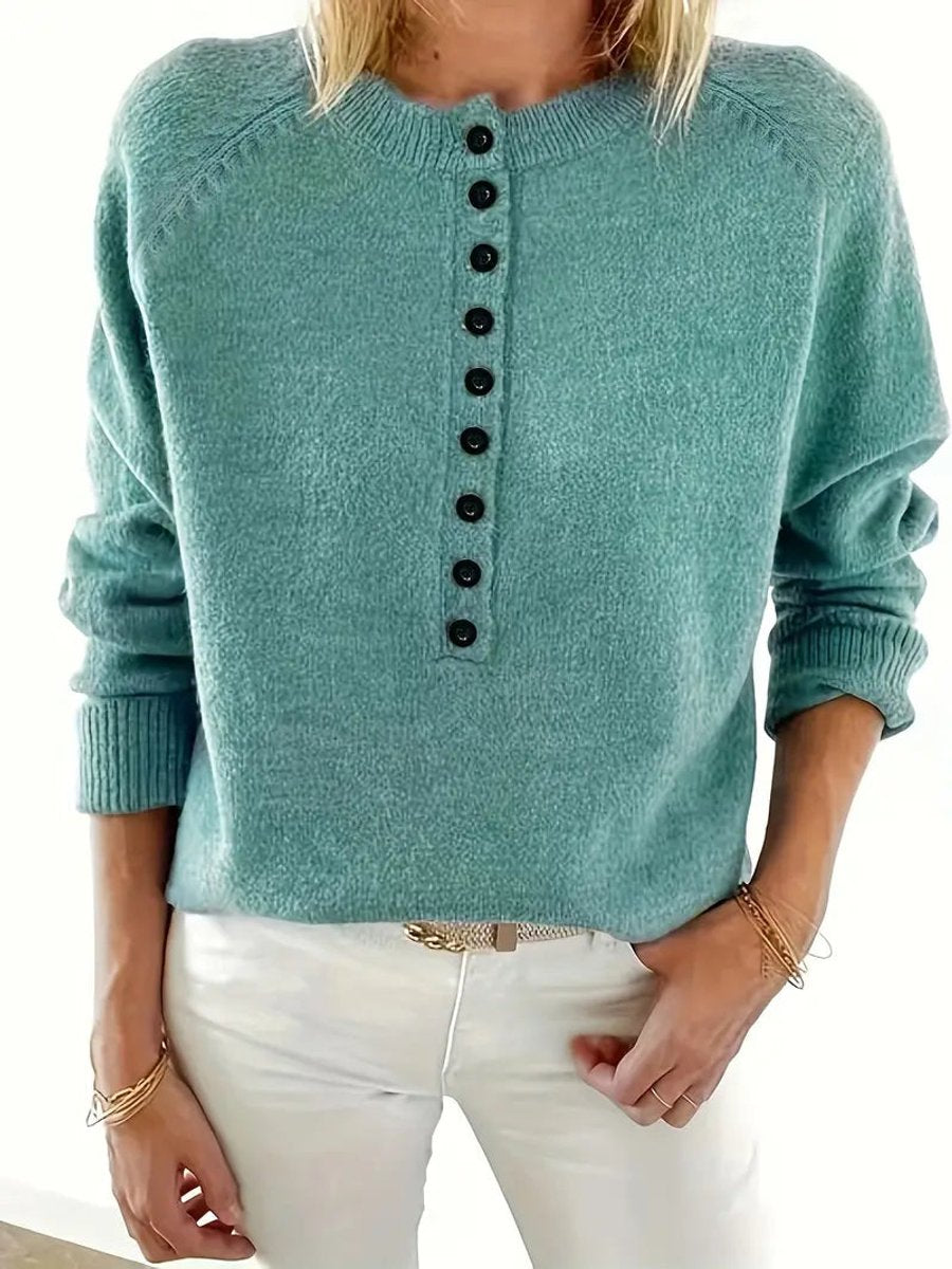 June - Women's Half-button V-neck Long Sleeve Knit Sweater - photo 2