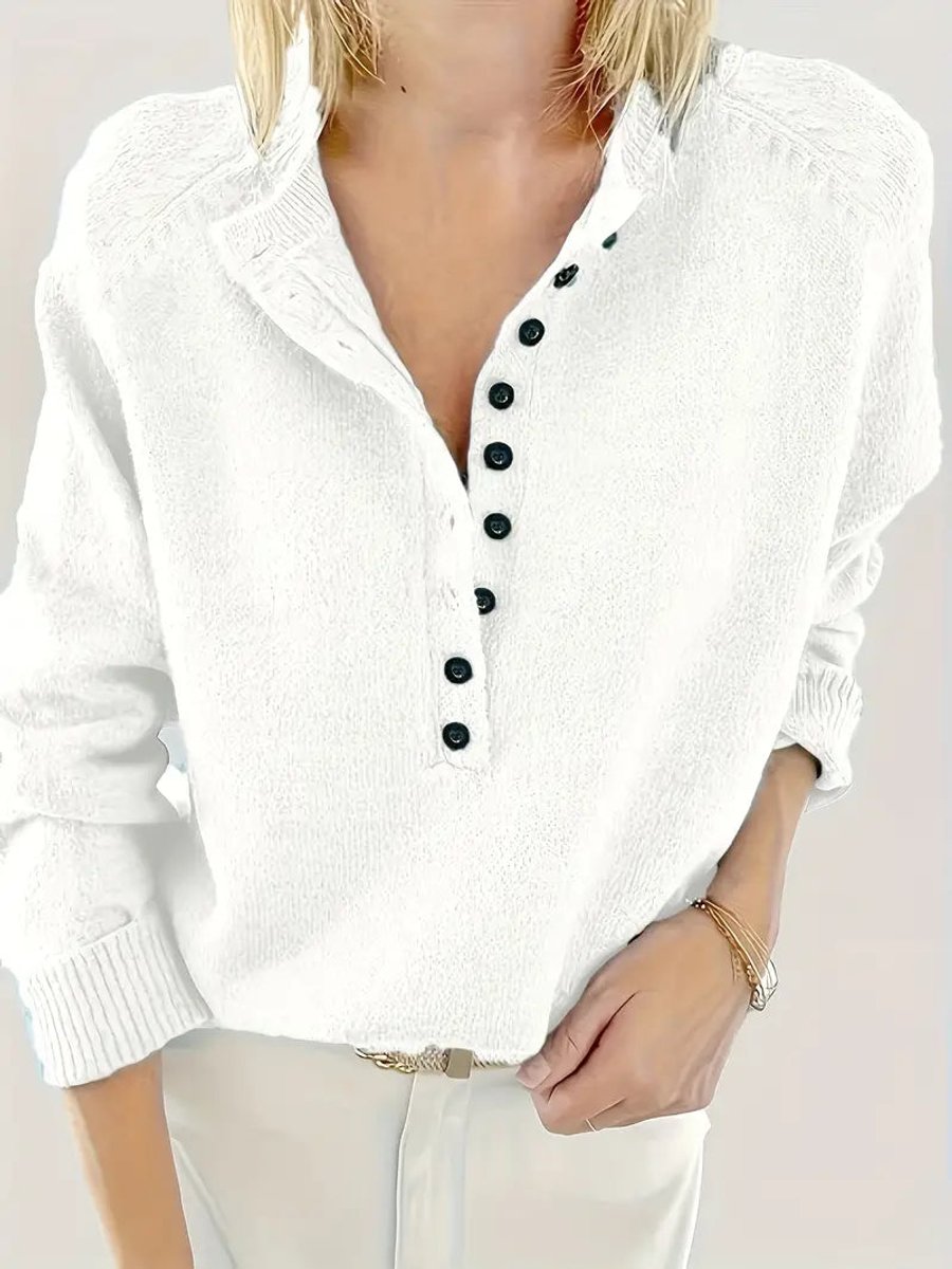June - Women's Half-button V-neck Long Sleeve Knit Sweater - photo 7
