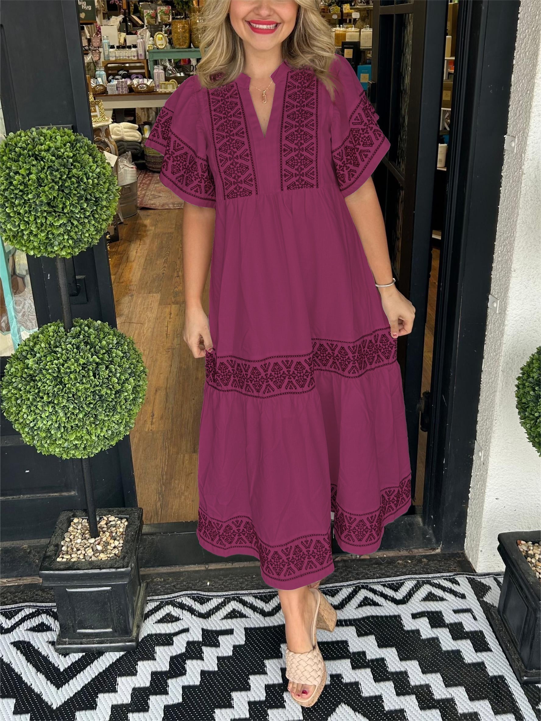 Kaia - Women's Boho Midi Dress with Embroidered Trim - photo 7